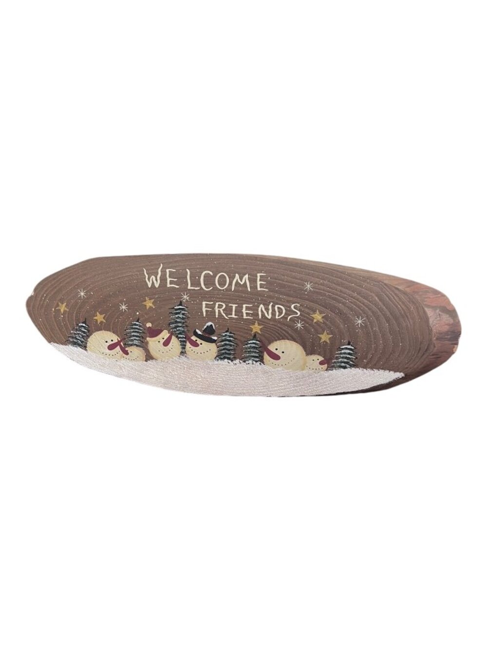 Wood Welcome Friends Sign Christmas Wall Plaque Rustic Holiday Decor 21X7 inch